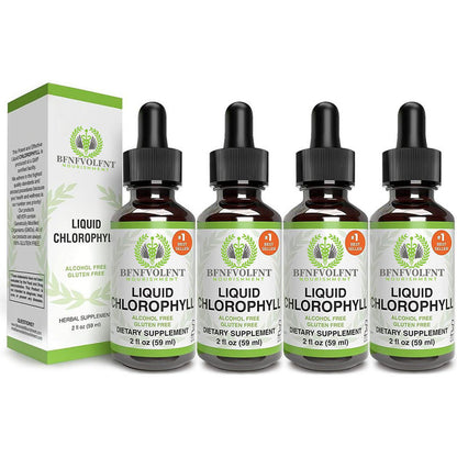 Liquid Chlorophyll Drops 1-4 Bottles Set (4-12 Month Supply) Healthcare Supplement - Natural Body Deodorant and Detox - Gut Support Healthcare Liver [BFNFVOLFNT] Edible Dietary
