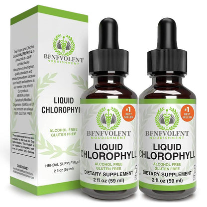 Liquid Chlorophyll Drops 1-4 Bottles Set (4-12 Month Supply) Healthcare Supplement - Natural Body Deodorant and Detox - Gut Support Healthcare Liver [BFNFVOLFNT] Edible Dietary